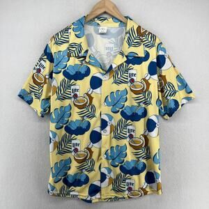 MILLER LITE Shirt Mens M KC Beer Hawaiian Camp Short Sleeve Summer Blue